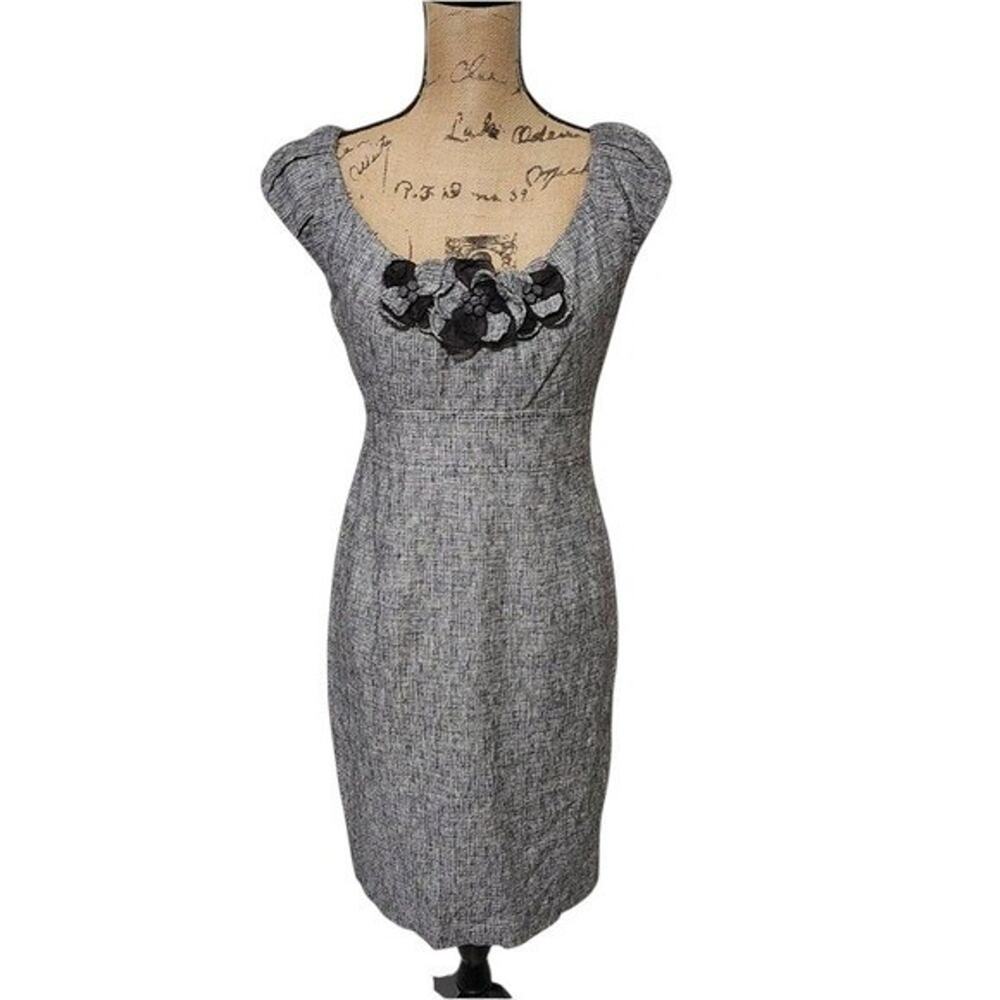 REBECCA Taylor cap sleeve rosette detail Dark Academia sheath dress size 10